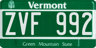 VT license plate ZVF992