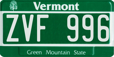 VT license plate ZVF996