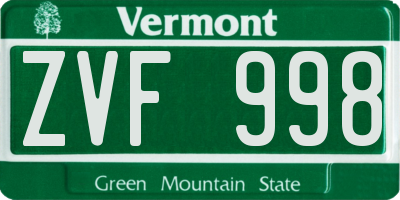 VT license plate ZVF998