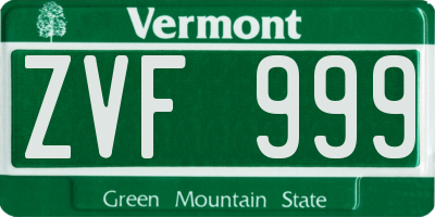 VT license plate ZVF999