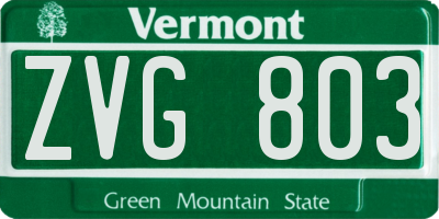 VT license plate ZVG803
