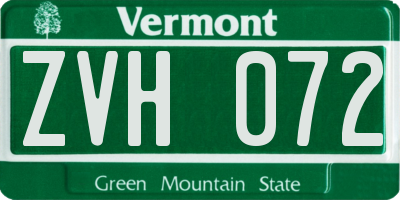 VT license plate ZVH072