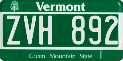 VT license plate ZVH892