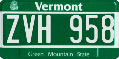 VT license plate ZVH958