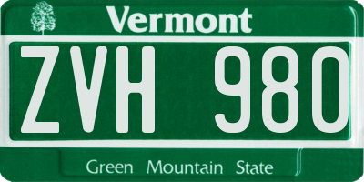VT license plate ZVH980