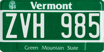 VT license plate ZVH985