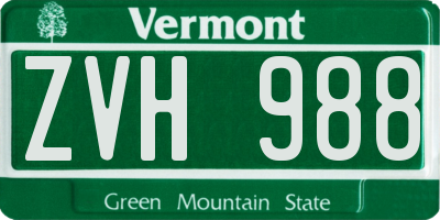 VT license plate ZVH988