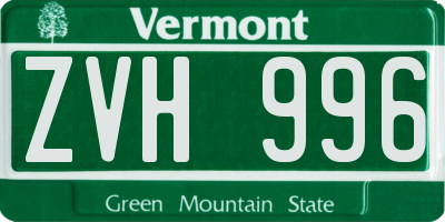 VT license plate ZVH996