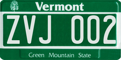 VT license plate ZVJ002