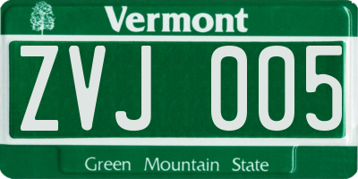 VT license plate ZVJ005