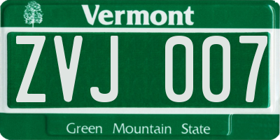 VT license plate ZVJ007