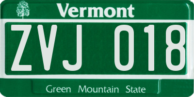 VT license plate ZVJ018