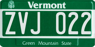 VT license plate ZVJ022