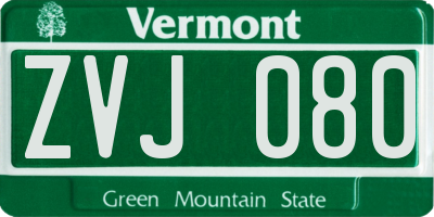 VT license plate ZVJ080