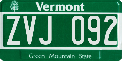 VT license plate ZVJ092