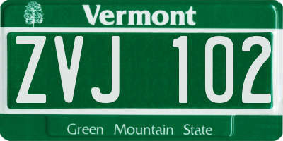VT license plate ZVJ102