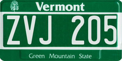 VT license plate ZVJ205