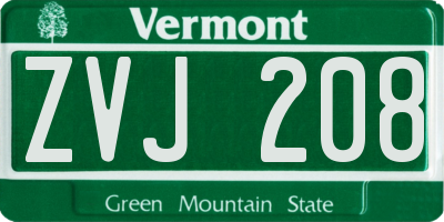 VT license plate ZVJ208