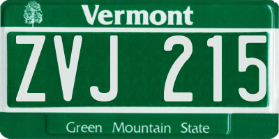 VT license plate ZVJ215
