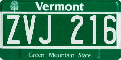 VT license plate ZVJ216