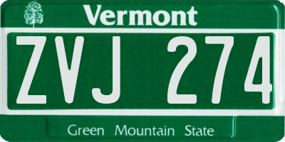 VT license plate ZVJ274