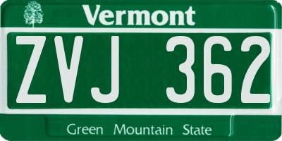 VT license plate ZVJ362