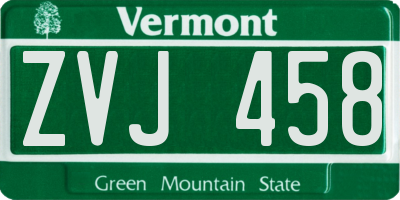 VT license plate ZVJ458