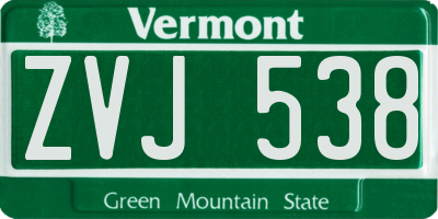 VT license plate ZVJ538