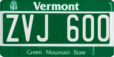 VT license plate ZVJ600