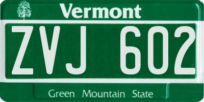 VT license plate ZVJ602