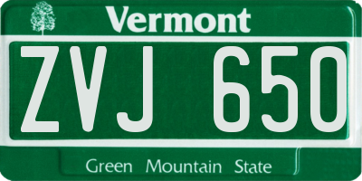 VT license plate ZVJ650