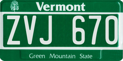 VT license plate ZVJ670