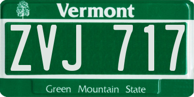 VT license plate ZVJ717