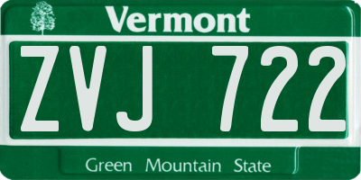 VT license plate ZVJ722
