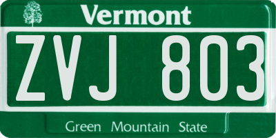 VT license plate ZVJ803