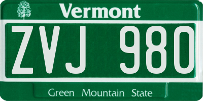 VT license plate ZVJ980
