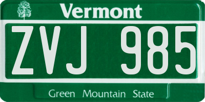 VT license plate ZVJ985