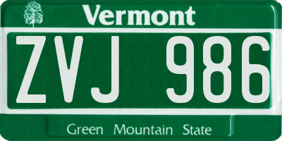VT license plate ZVJ986