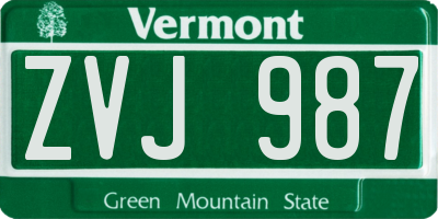 VT license plate ZVJ987