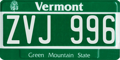 VT license plate ZVJ996