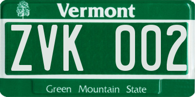 VT license plate ZVK002