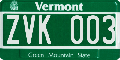 VT license plate ZVK003