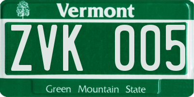 VT license plate ZVK005