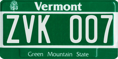 VT license plate ZVK007