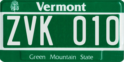 VT license plate ZVK010
