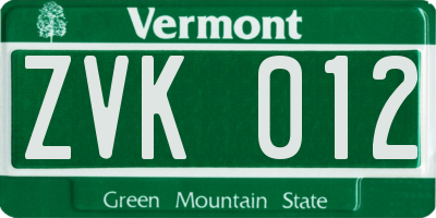 VT license plate ZVK012