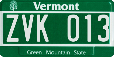 VT license plate ZVK013