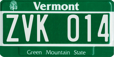 VT license plate ZVK014