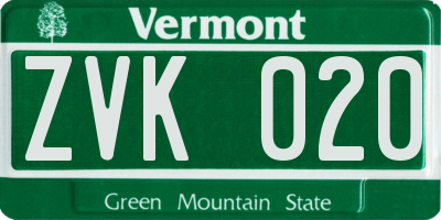 VT license plate ZVK020