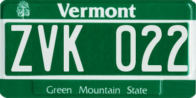 VT license plate ZVK022